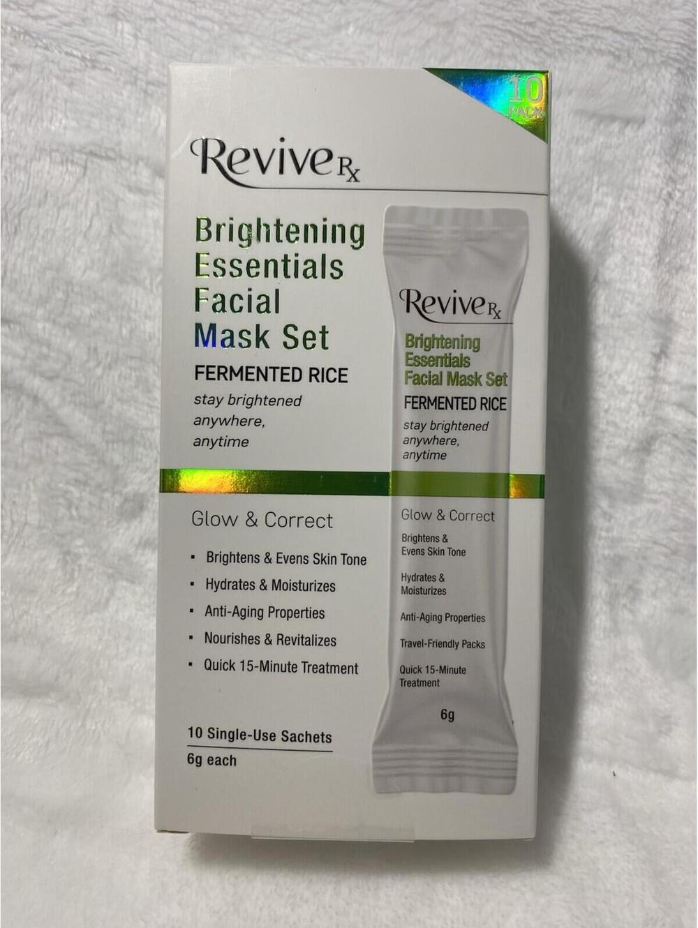 ReviveRx Brightening Essentials Face Mask Set with Fermented Rice, 10 Pack